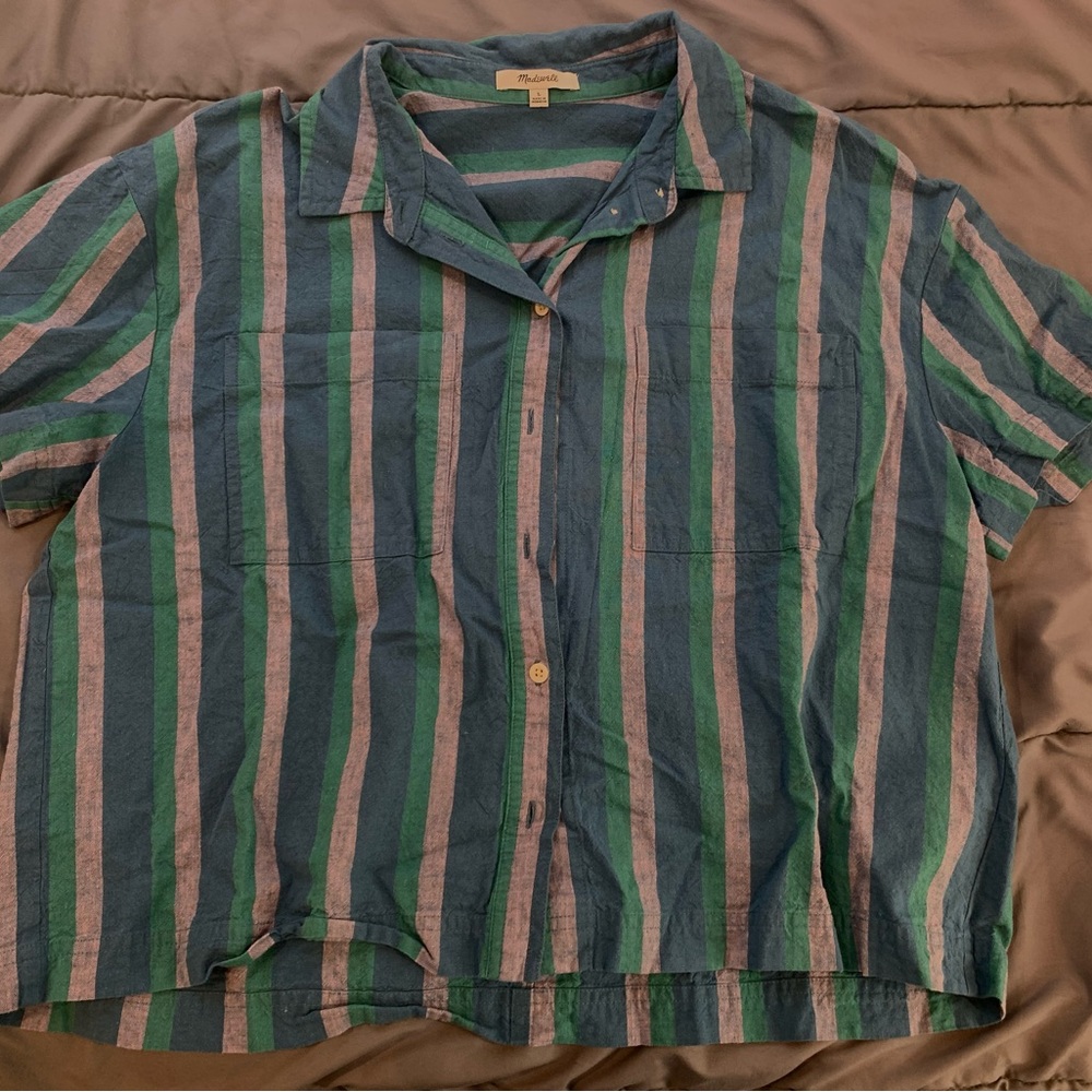 Madewell striped crop button up